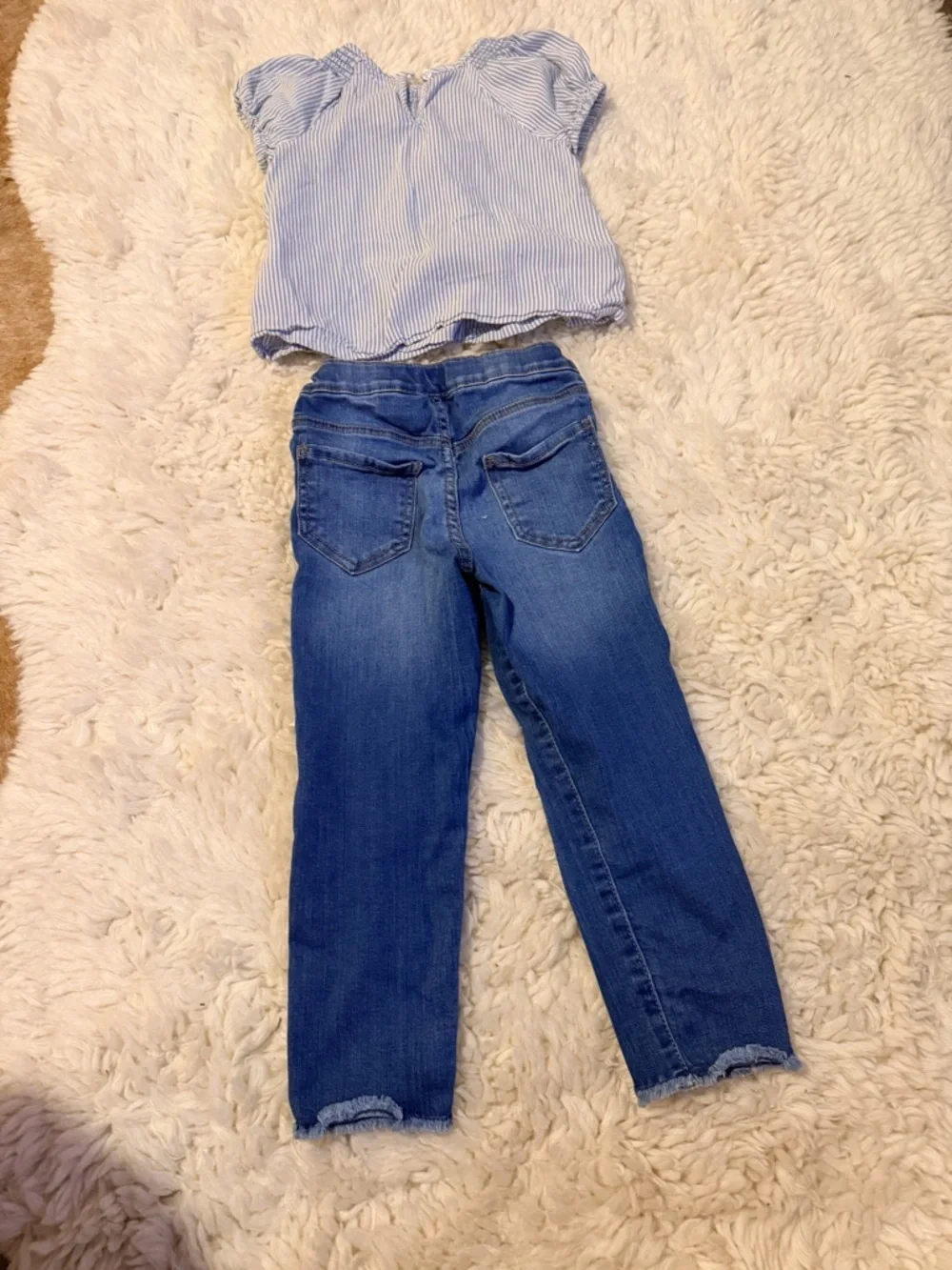 OshKosh B'gosh Blue Striped Top with Denim Waistband